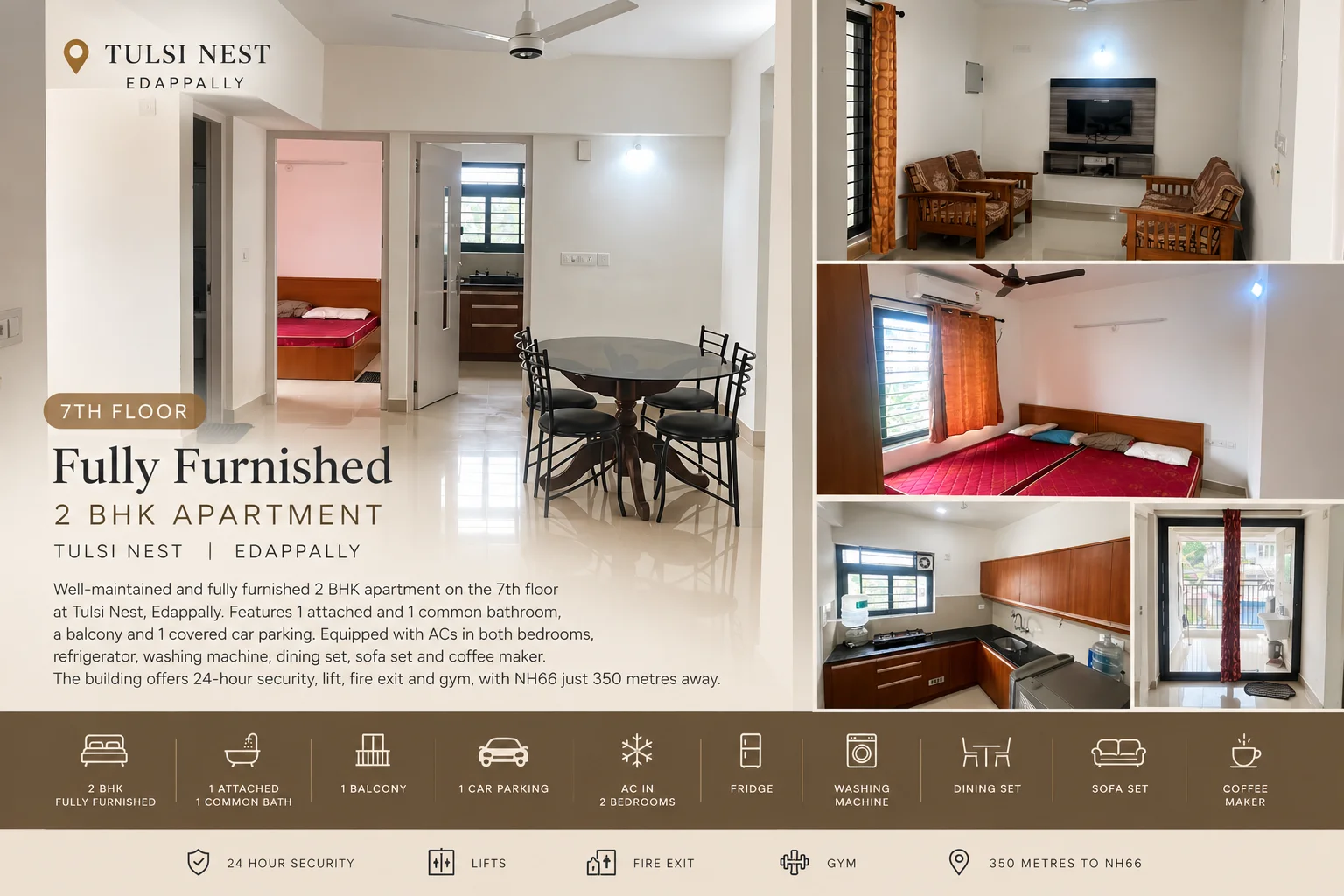 Fully Furnished 2BHK on 7th floor at Edappally - Edappally, Kochi