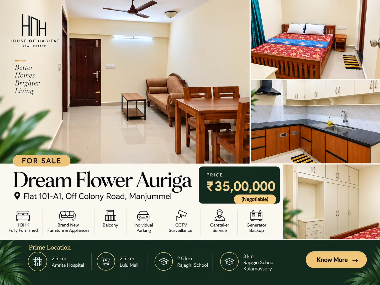 Fully Furnished 1BHK on 1st floor at Kalamassery - Manjummel, Kochi