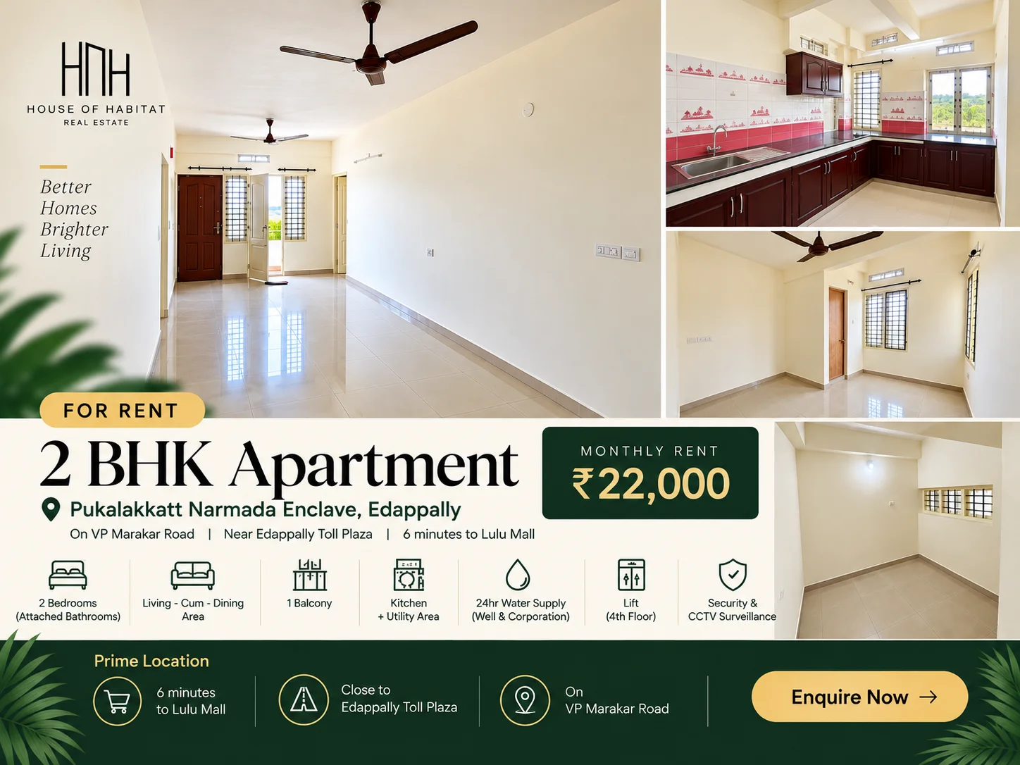 Semi Furnished 2BHK on 4th floor at Edappally - Edappally, Kochi