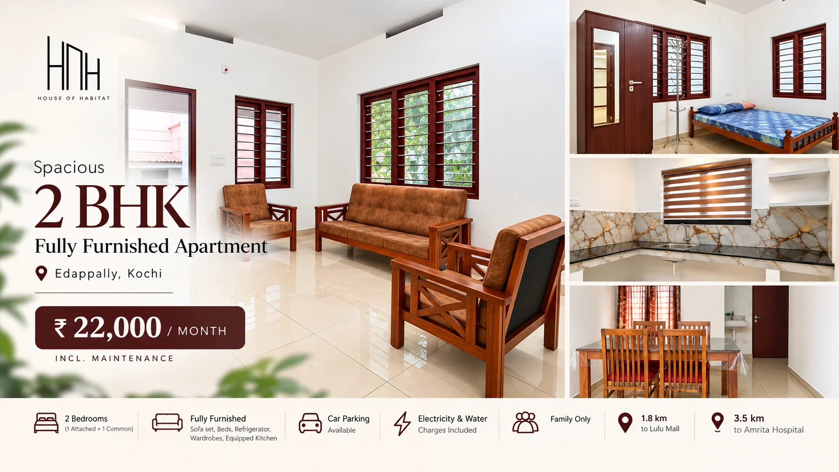 Fully Furnished 2BHK on 1st floor at Edappally - Edappally, Kochi
